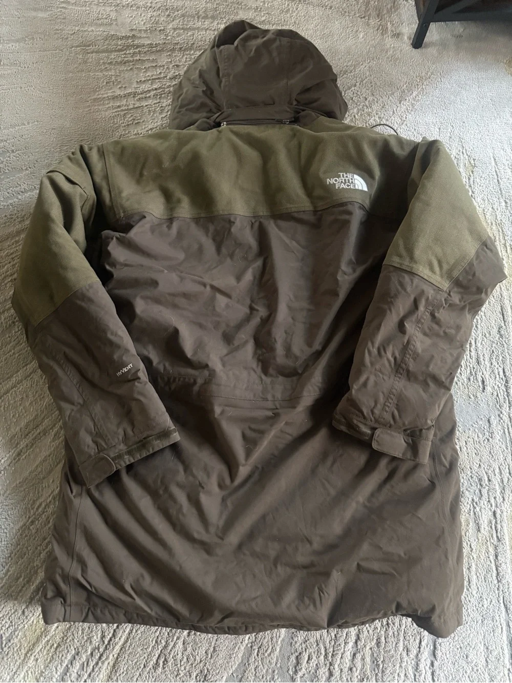 The North Face Olive Green Parka goose down Jacket hooded Hyvent XXL